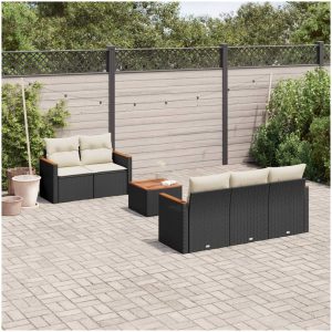 Loungegrupp med dynor 6 delar svart konstrotting vidaXL