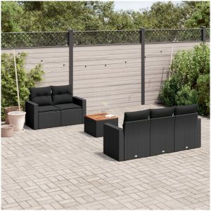 Loungegrupp med dynor 6 delar svart konstrotting vidaXL