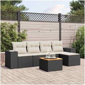 Loungegrupp med dynor 6 delar svart konstrotting vidaXL