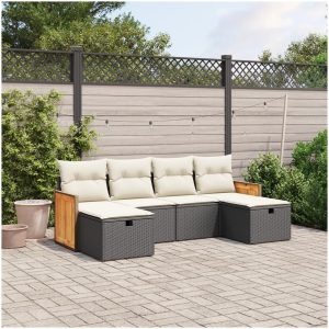 Loungegrupp med dynor 6 delar svart konstrotting vidaXL