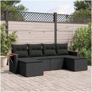 Loungegrupp med dynor 6 delar svart konstrotting vidaXL