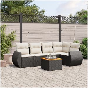 Loungegrupp med dynor 6 delar svart konstrotting vidaXL