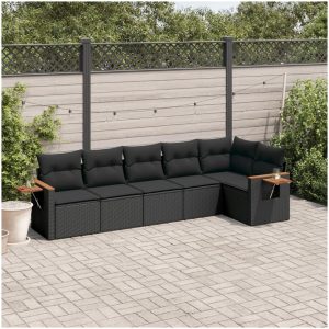 Loungegrupp med dynor 6 delar svart konstrotting vidaXL