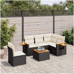Loungegrupp med dynor 6 delar svart konstrotting vidaXL