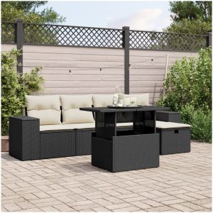 Loungegrupp med dynor 6 delar svart konstrotting vidaXL