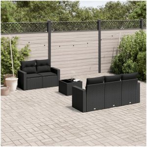 Loungegrupp med dynor 6 delar svart konstrotting vidaXL