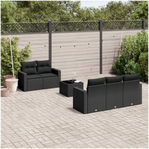 Loungegrupp med dynor 6 delar svart konstrotting vidaXL