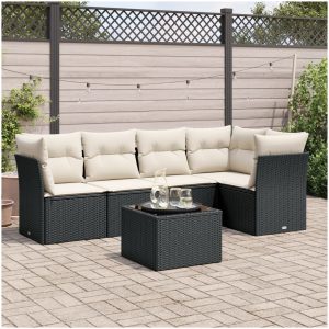 Loungegrupp med dynor 6 delar svart konstrotting vidaXL