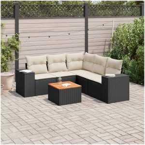 Loungegrupp med dynor 6 delar svart konstrotting vidaXL