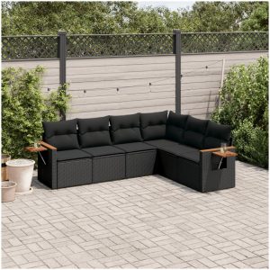 Loungegrupp med dynor 6 delar svart konstrotting vidaXL