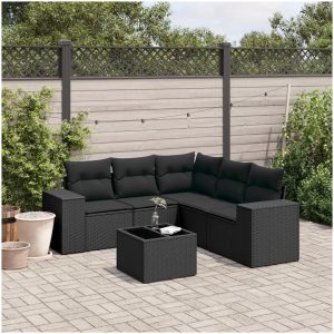 Loungegrupp med dynor 6 delar svart konstrotting vidaXL