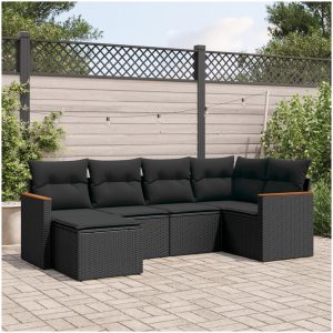 Loungegrupp med dynor 6 delar svart konstrotting vidaXL