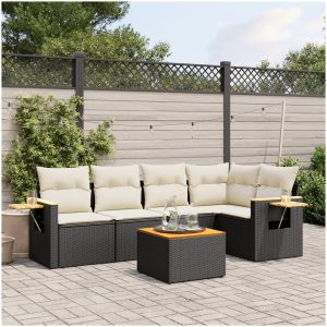 Loungegrupp med dynor 6 delar svart konstrotting vidaXL