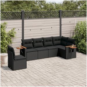 Loungegrupp med dynor 6 delar svart konstrotting vidaXL