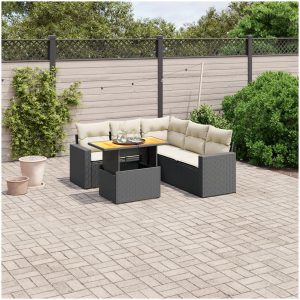 Loungegrupp med dynor 6 delar svart konstrotting vidaXL