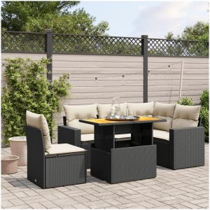 Loungegrupp med dynor 6 delar svart konstrotting vidaXL