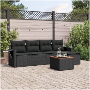 Loungegrupp med dynor 6 delar svart konstrotting vidaXL