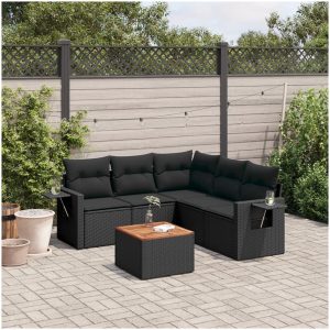 Loungegrupp med dynor 6 delar svart konstrotting vidaXL