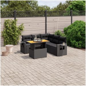 Loungegrupp med dynor 6 delar svart konstrotting vidaXL