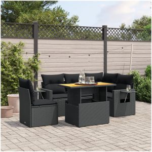 Loungegrupp med dynor 6 delar svart konstrotting vidaXL