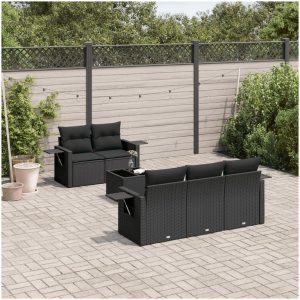 Loungegrupp med dynor 6 delar svart konstrotting vidaXL