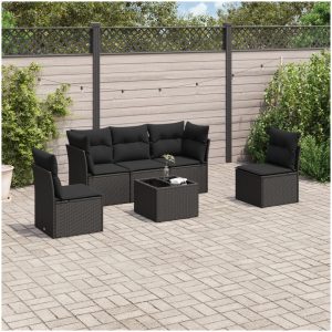 Loungegrupp med dynor 6 delar svart konstrotting vidaXL