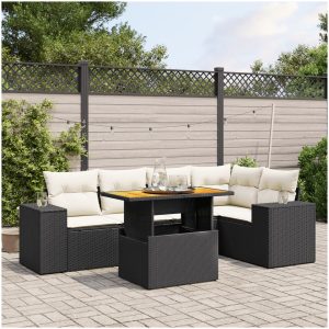 Loungegrupp med dynor 6 delar svart konstrotting vidaXL