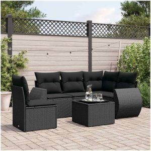 Loungegrupp med dynor 6 delar svart konstrotting vidaXL