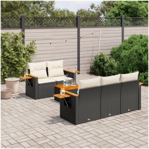 Loungegrupp med dynor 6 delar svart konstrotting vidaXL