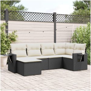 Loungegrupp med dynor 6 delar svart konstrotting vidaXL