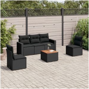 Loungegrupp med dynor 6 delar svart konstrotting vidaXL