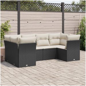 Loungegrupp med dynor 6 delar svart konstrotting vidaXL