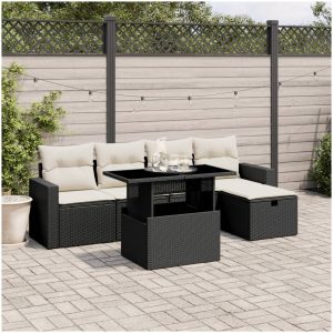 Loungegrupp med dynor 6 delar svart konstrotting vidaXL