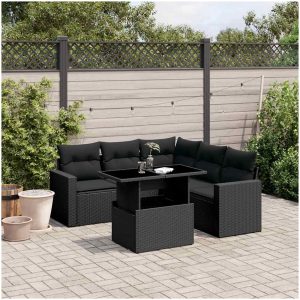 Loungegrupp med dynor 6 delar svart konstrotting vidaXL