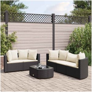 Loungegrupp med dynor 6 delar svart konstrotting vidaXL