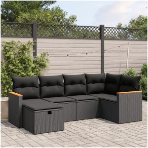 Loungegrupp med dynor 6 delar svart konstrotting vidaXL
