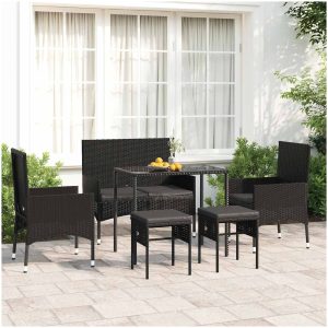 Loungegrupp med dynor 6 delar svart konstrotting vidaXL