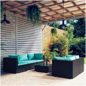Loungegrupp med dynor 6 delar svart konstrotting vidaXL