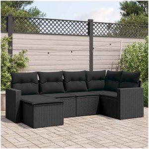 Loungegrupp med dynor 6 delar svart konstrotting vidaXL
