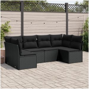 Loungegrupp med dynor 6 delar svart konstrotting vidaXL