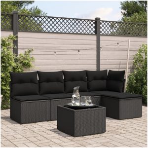 Loungegrupp med dynor 6 delar svart konstrotting vidaXL