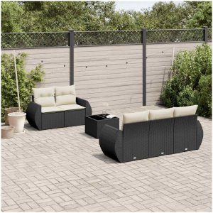 Loungegrupp med dynor 6 delar svart konstrotting vidaXL