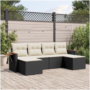 Loungegrupp med dynor 6 delar svart konstrotting vidaXL