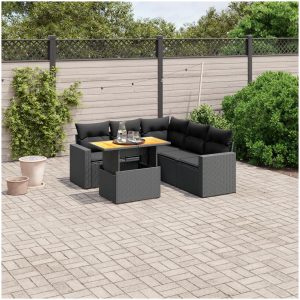 Loungegrupp med dynor 6 delar svart konstrotting vidaXL