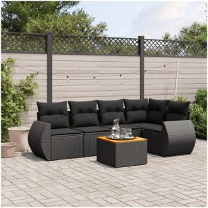 Loungegrupp med dynor 6 delar svart konstrotting vidaXL