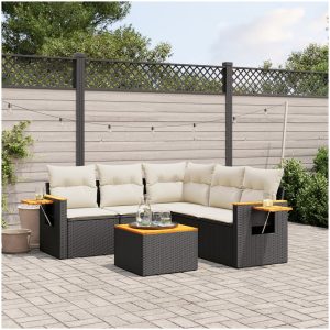 Loungegrupp med dynor 6 delar svart konstrotting vidaXL