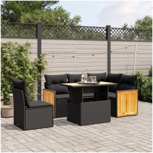 Loungegrupp med dynor 6 delar svart konstrotting vidaXL
