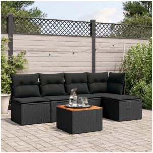 Loungegrupp med dynor 6 delar svart konstrotting vidaXL