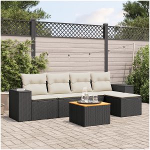 Loungegrupp med dynor 6 delar svart konstrotting vidaXL