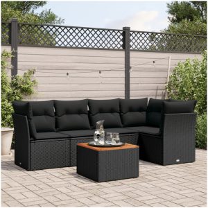 Loungegrupp med dynor 6 delar svart konstrotting vidaXL